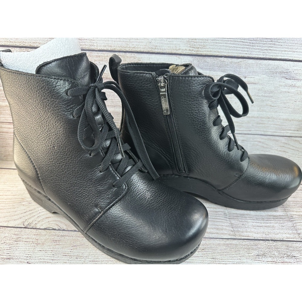 Dansko Sigourney Women's Black Tumbled Lace Up Combat Heeled Boots Size 42EU NWB